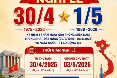 TRƯỜNG TIỂU HỌC TRỰC HÙNG THÔNG BÁO LỊCH NGHỈ LỄ 30/4 – 1/5 NĂM 2026